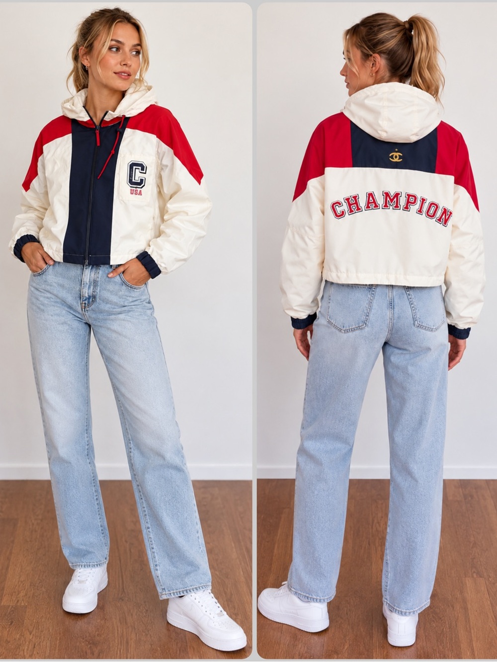 Champion Olympic Colorblock Hooded Windbreaker Jacket Coat NWT